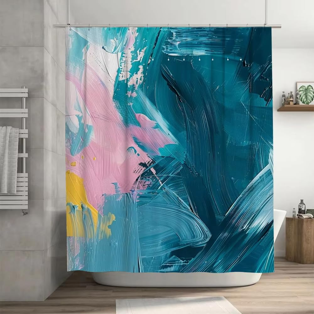 Rideau de douche abstrait bleu rose jaune imperméable 120x170 pour salle de bain moderne