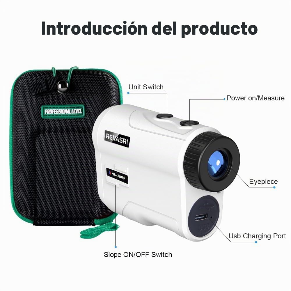 REVASRI Telémetro de golf con vibración de pendiente y bloqueo de pin, interruptor de pendiente externo para torneos de golf legal, telémetros con batería recargable de 600/1000 yardas