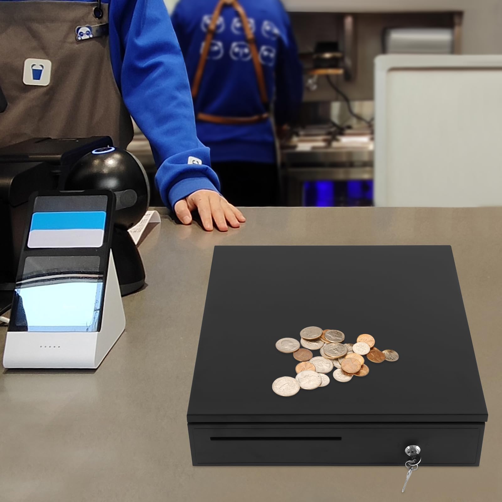 Cajón para dinero registrador, 8 compartimentos para monedas, 5 compartimentos para billetes, registrador para sistemas de posición de venta, 42,5 x 40,5 x 10 cm