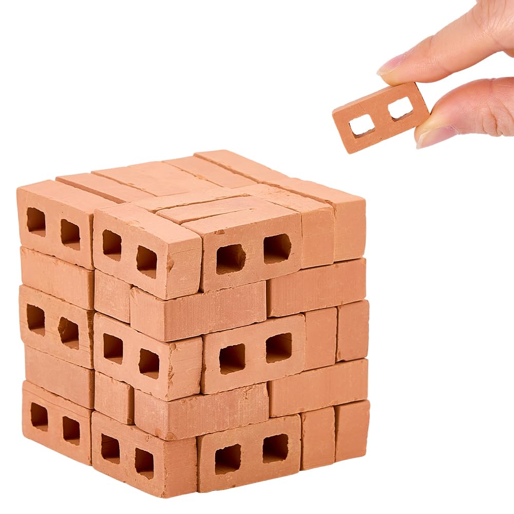 SUPERFINDINGS 50Pcs Mini Cinder Blocks Reddish-brown Micro Landscaping Bricks Miniature Cinder Blocks 27mm/1.06 Inch Long Dollhouse Building Supply for Patio Kitchen Garden Model Micro Landscape