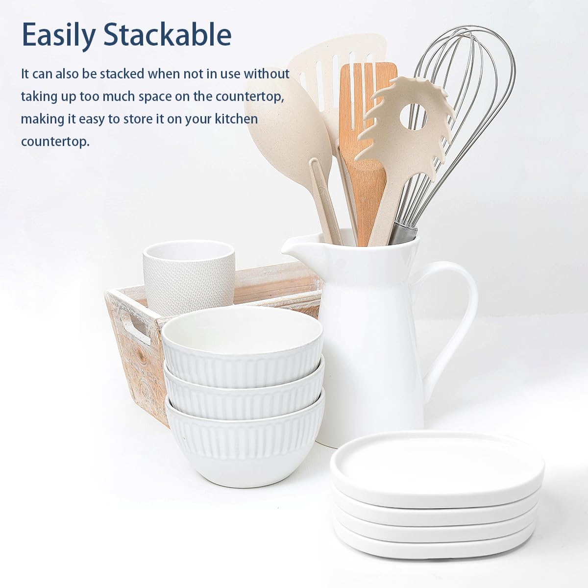 Juego de 4 cucharas de cerámica, soporte para cucharas de cocina de 5.1 pulgadas, para encimera de cocina, soporte de cuchara de cocina para estufa