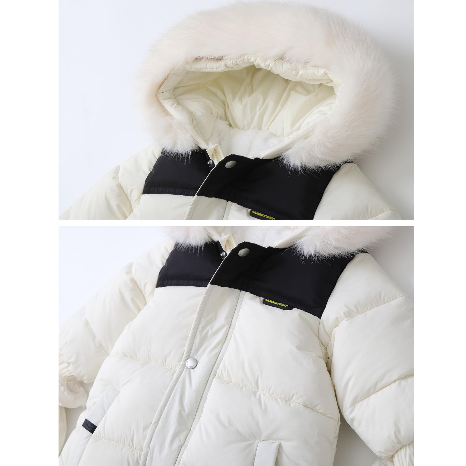 BRONG Bebé Invierno Mono de Nieve Vellón Pelele con Capucha Mameluco ExtraíBle Cuello de Piel Ropa Exterior Cortaviento Conjuntos con Guantes
