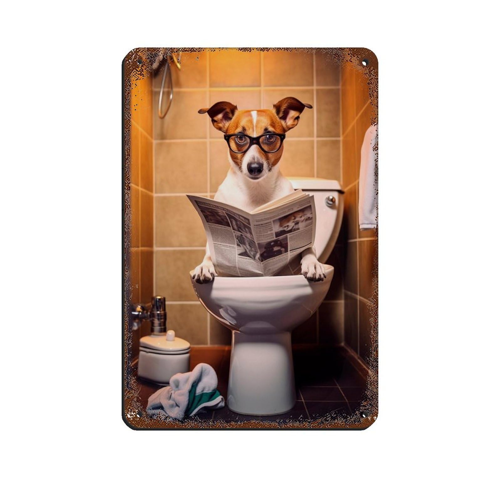 Jack Russell on Toilet Reading The Tin Sign Vintage Metal Pub Club Cafe Bar Home Wall Art Decoration Poster Retro 8x12inch(20x30cm)
