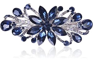 Rhinestone Hair Jewelry 'Flower Design' Hairpin Barrette Clip 'Sparkle Season' (Dark Blue)