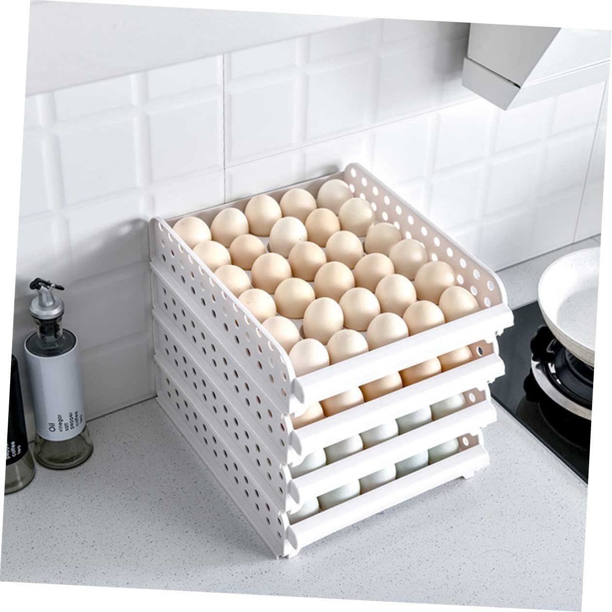 Gadpiparty 30grids Stackable Storage Box Tray for Kitchen Organization Plastic Container Space-saving Design for Fridge and Home