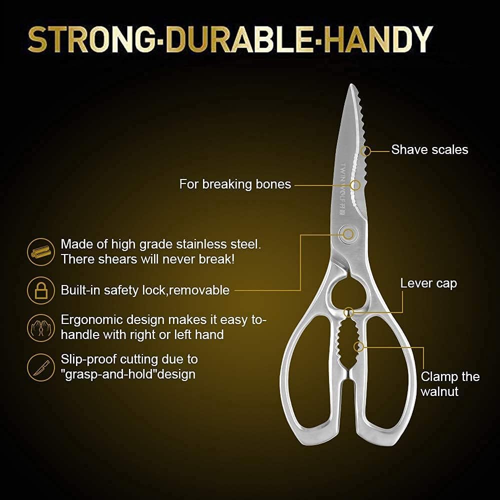 Twinwolf ステンレススチール キッチンはさみ ボトルオープナー シェフはさみ 鶏肉 肉 野菜用