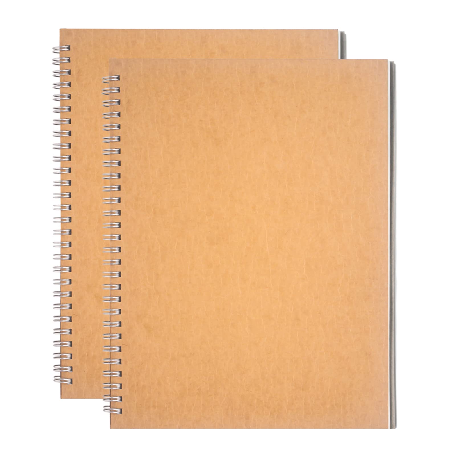 DSTELIN 10 inch x 7.5 inch, 100GSM, Blank Spiral Notebook, 2-Pack, Soft Cover, Sketch book, 100 Pages / 50 Sheets, with writing backboard, Brown