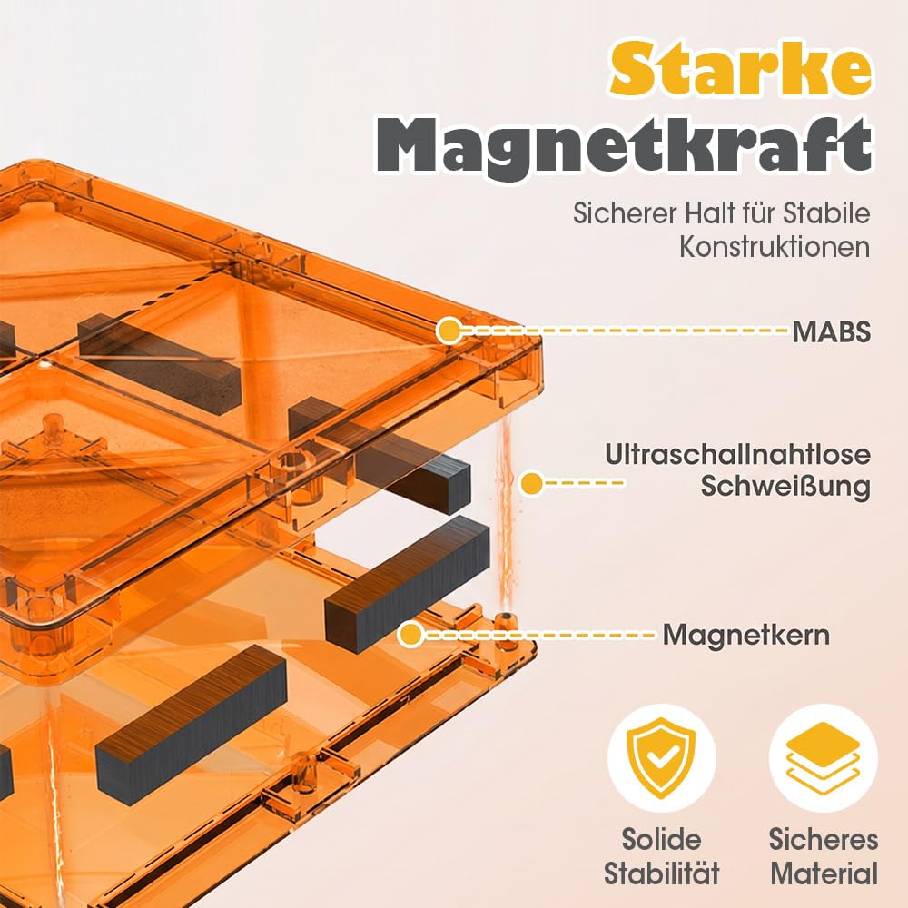 Playpals Magnetbausteine 60 Teile, Konstruktionsspielzeug, Kran Ausziehbar | Magnetische Bausteine Straße-Thema, Starke Magnetkraft, Kreatives Bauspielzeug, für Jungen Mädchen ab 3 Jahren, Mehrfarbig
