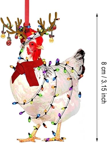 Miniatura 3 de Adornos navideños de pollo, 2025 divertidos gallinas de pollo con bufanda, adornos colgantes de árbol, decoraciones de Navidad para árbol, colgante
