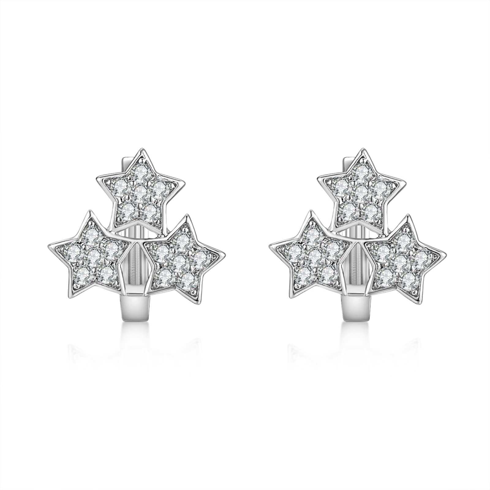 Rose Gold Hoop Earring, Cubic Zirconia Earrings Star Inlaid Cubic for Women for Valentine's Day Gift