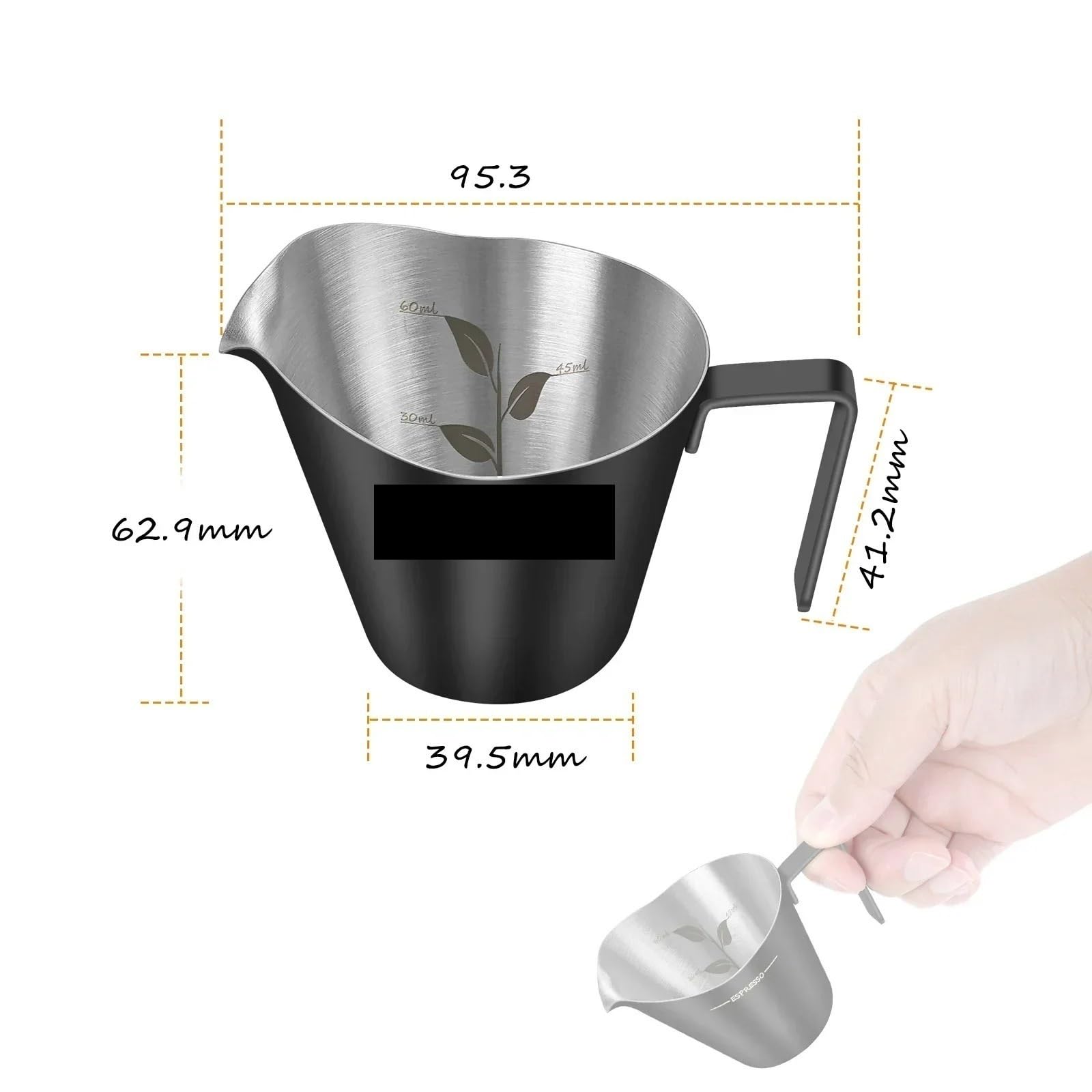 Taza Para Espumar Leche Taza medidora de café expreso 2 uds, taza acero inoxidable, tazas salsa con mango for postres carne y Para Café Capuchino(Beige)