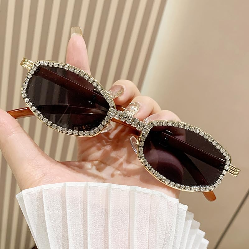 bullabulling Diamond Square Sunglasses Men Women Luxury Designer Wood Frame Rhinestone Punk Goggle Glasses UV4003