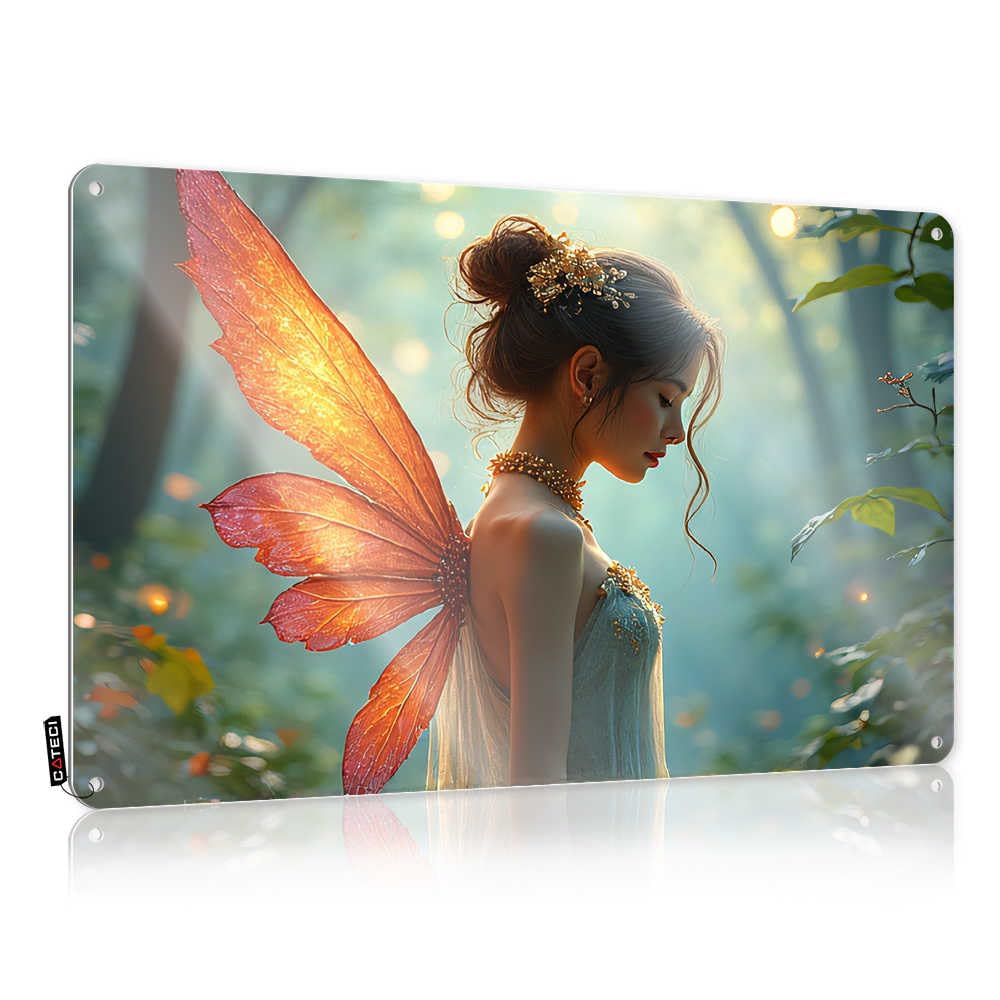 Fzfn Boys Colour Decor Bathroom Stuff Wall Art - Enchanted Forest Fairy In Orange Wings Ideas Preppy Retro Style Decoration For Camper(30X40cm)