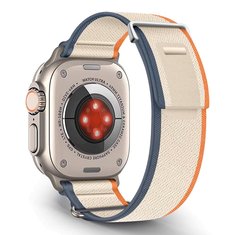 KOZRFEYA Cinturino Trail Loop Compatibile con Apple Watch Ultra 49/45/44/42mm 41/40/38mm, Cinturino Sport Loop Compatibile con iWatch Series 9/8/7/6/5/4/3/2/1/SE (49/45/44/42mm, Arancione/Beige)