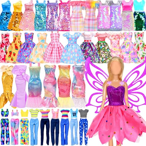 BYMORE 12 Set Doll Clothes Kit Include Fashion Dresses Floral Dresses Sequins Dresses Evening Party Dresses Fairy Dresses with Wings Tops and Pants in Gift Box for 11-12 Dolls