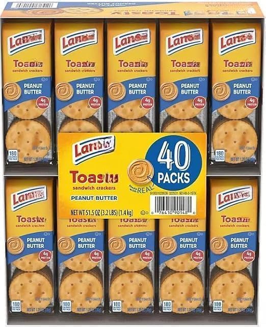 Lance Toasty Peanut Butter Sandwich Crackers – 40 Pack, Real Peanut Butter Filling, 6 Crackers Per Pack, On-The-Go Snack, 4g Protein, Kid & Adult Friendly Snack Packs