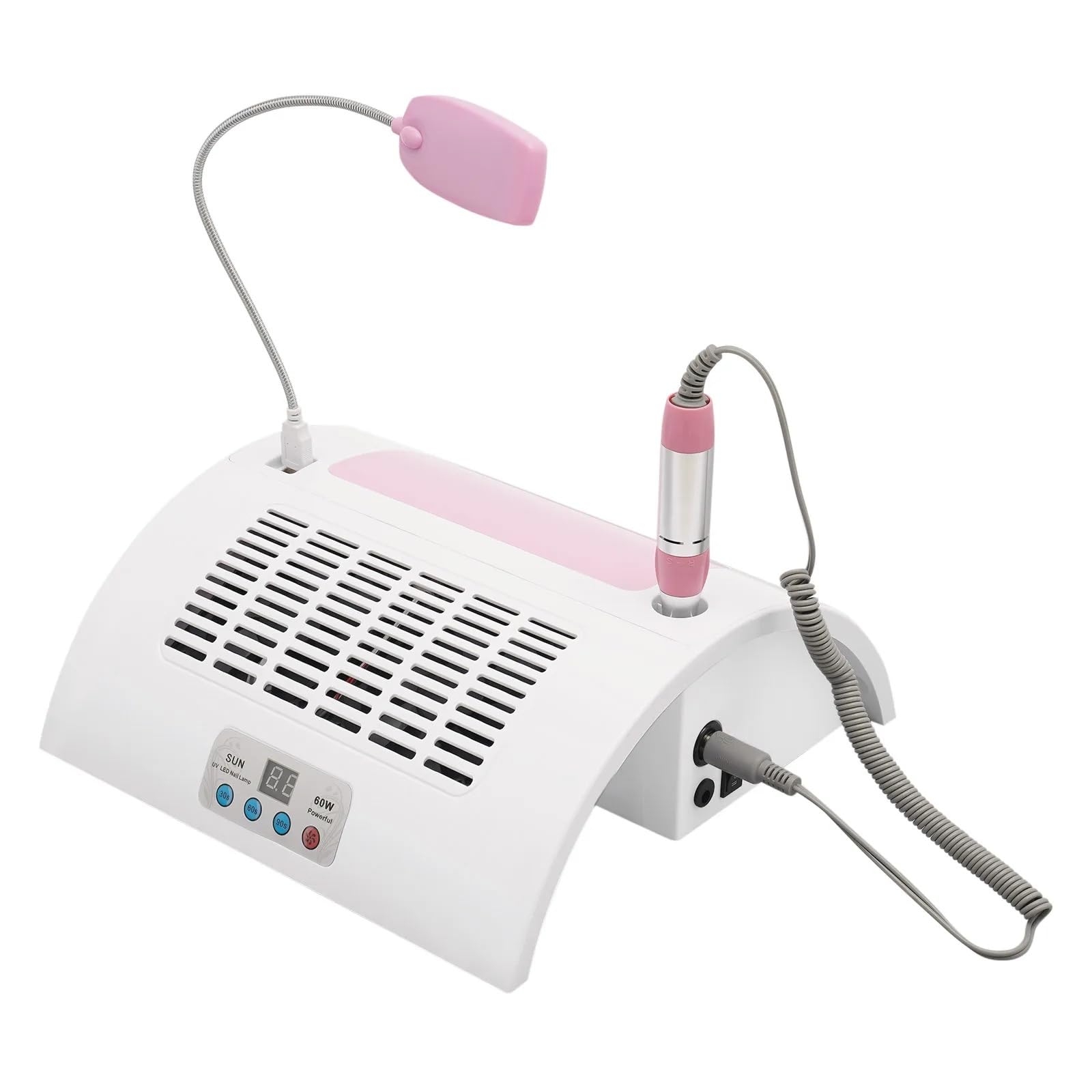 Extractor de polvo de uñas, Lámpara de uñas 5 en 1 con colector de polvo, taladro, reposamanos y lámpara LED de escritorio for esmalte de gel, for salón de uñas y uso doméstico.