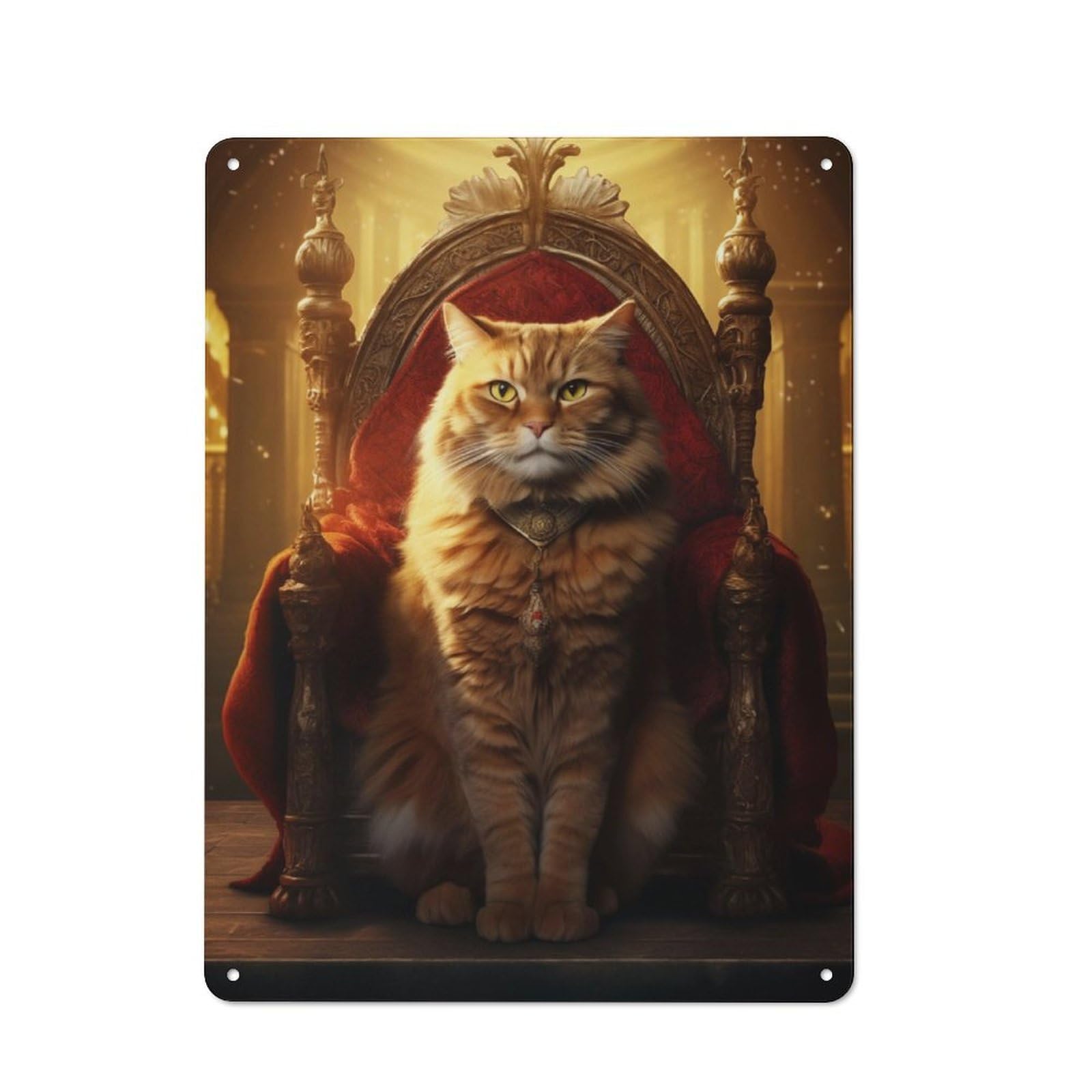 Junmoney Queen Orange Cat Throne Vintage Metal Sign 40X30cm For Workshop Wall, With Clear Vintage Wall Decor Character