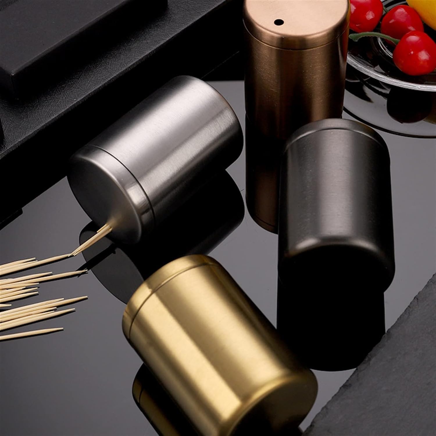 Toothpick Holder Stainless Steel Toothpick Container Creative Simple Portable Toothpick Container Cotton Toothpick Container Organizer(Gold)