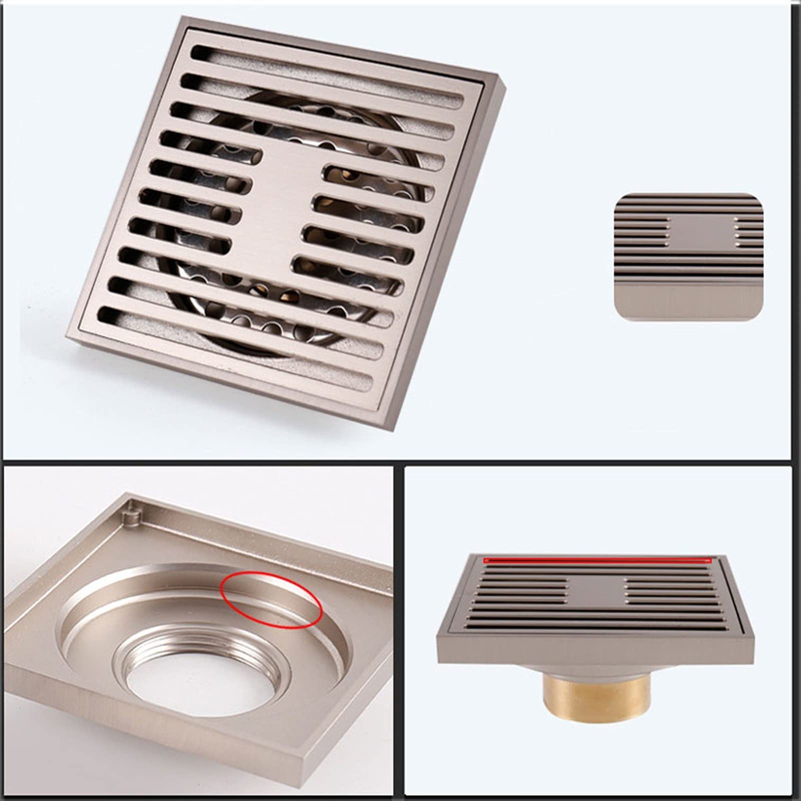 Scarico quadrato per doccia da 8,9 cm, con copertura rimovibile, griglia in acciaio, per cucina e bagno, moderno, HighQuali Home Hardware (bianco)