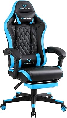 RXGAMING Gaming Chair with Ottoman, PC Gaming Chair, Reclining, High Back Desk Chair, Office Chair, Anti-fatigue Chair, Recliner Chair, Computer Chair, Telework Chair, Work Chair (BLUE)