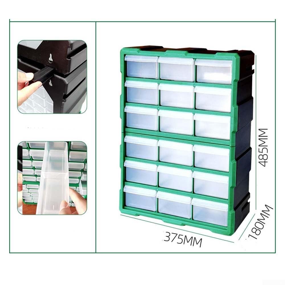 18 cajones de plástico caja transparente apilable organizador (verde