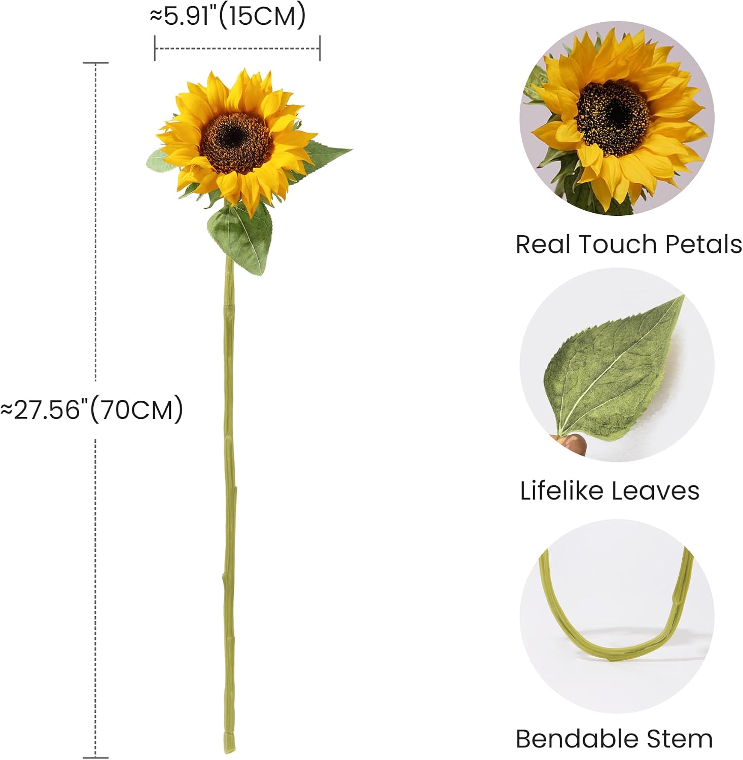 Sunflowers Artificial Flowers, 4Pcs Yellow Real Touch Fake Sunflowers, Large Faux Sun Flowers for Wedding,Birthday Gifts and Home Decoration