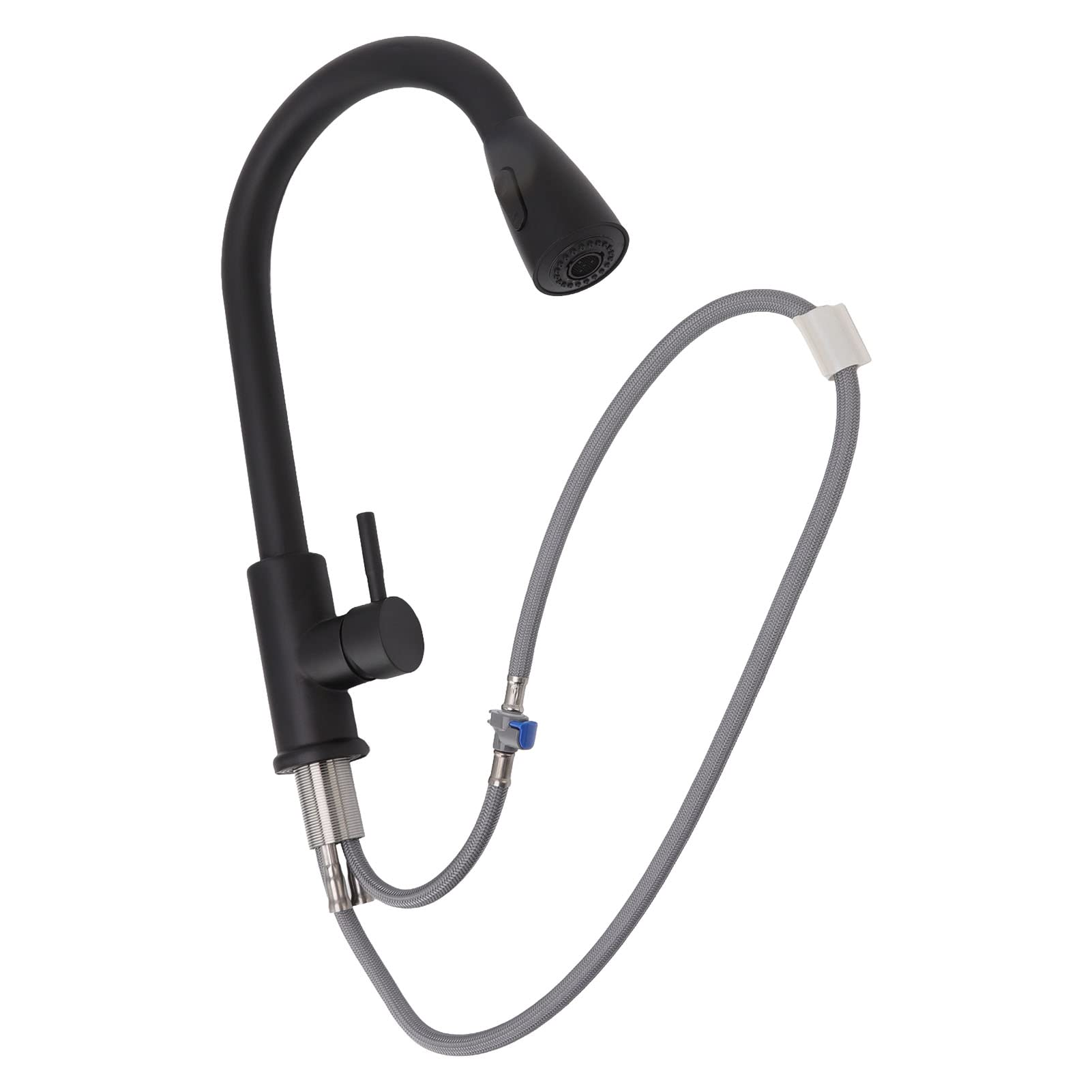 Grifo de cocina extraíble de acero inoxidable, rociador giratorio de 360 ​​grados de alto con acabado para instalación universal de fregadero, diseño moderno negro