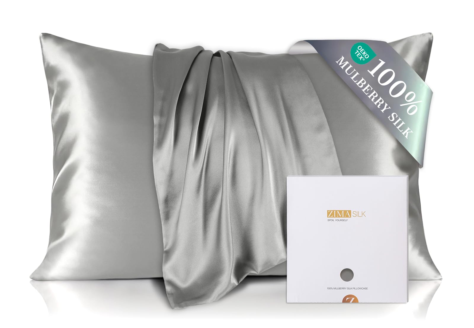 ZIMASILK 100% Mulberry Silk Pillowcase for Hair and Skin Health, Both Sides Premium Grade 6A Silk, Soft & Smooth, 600 Thread Count, with Hidden Zipper, 1pc (Standard 50x75 cm, Dark Grey)