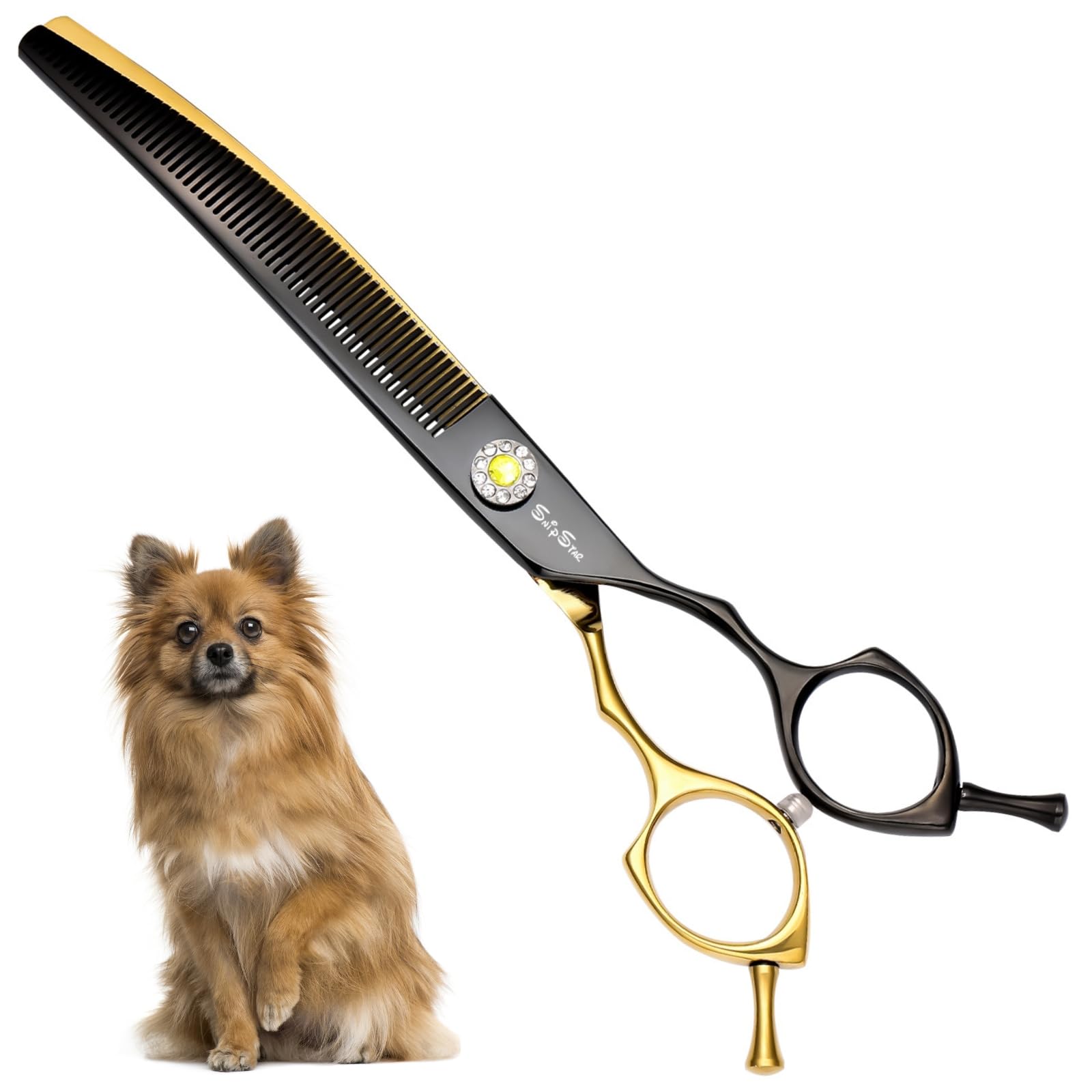 7.5inch Curved Thinning Dog Scissors, 56 Teeth High-end Dog Grooming Scissors, 25° Curved Blender Dog Shears, VG10 Steel Sharp Grooming Shears, Ergonomic Updated Professional Pet Shears for Groomer
