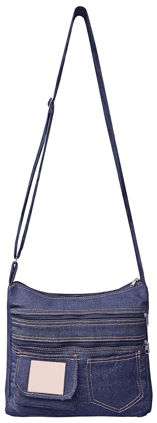 Bijoux de Ja Dark Blue Denim Jeans Canvas Zipper Crossbody Messenger Shoulder Bag Sac Pouch Purse Handbag for Unisex