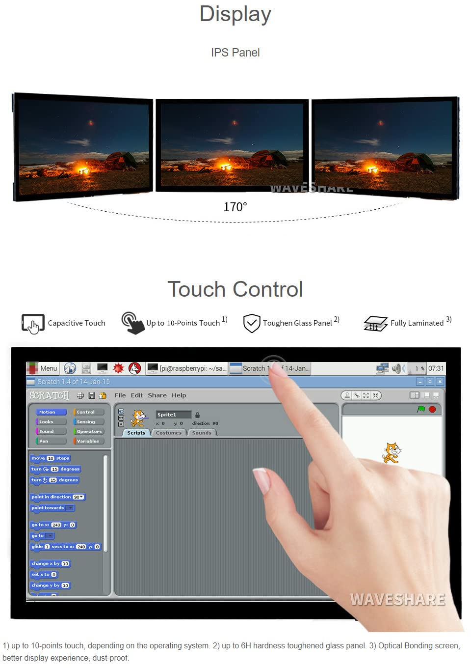 Amazon.co.jp: Waveshare 10.1インチ 静電容量式タッチスクリーンLCD