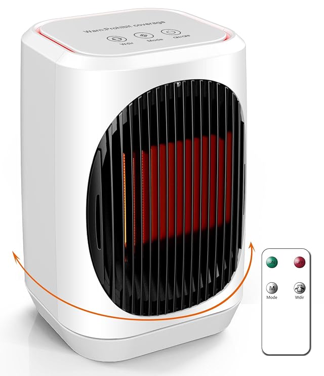 iFTY Small Space Heater for Indoor Use Portable Electric Heaters with 3 Modes 70 Oscillation Remote Control Overheating