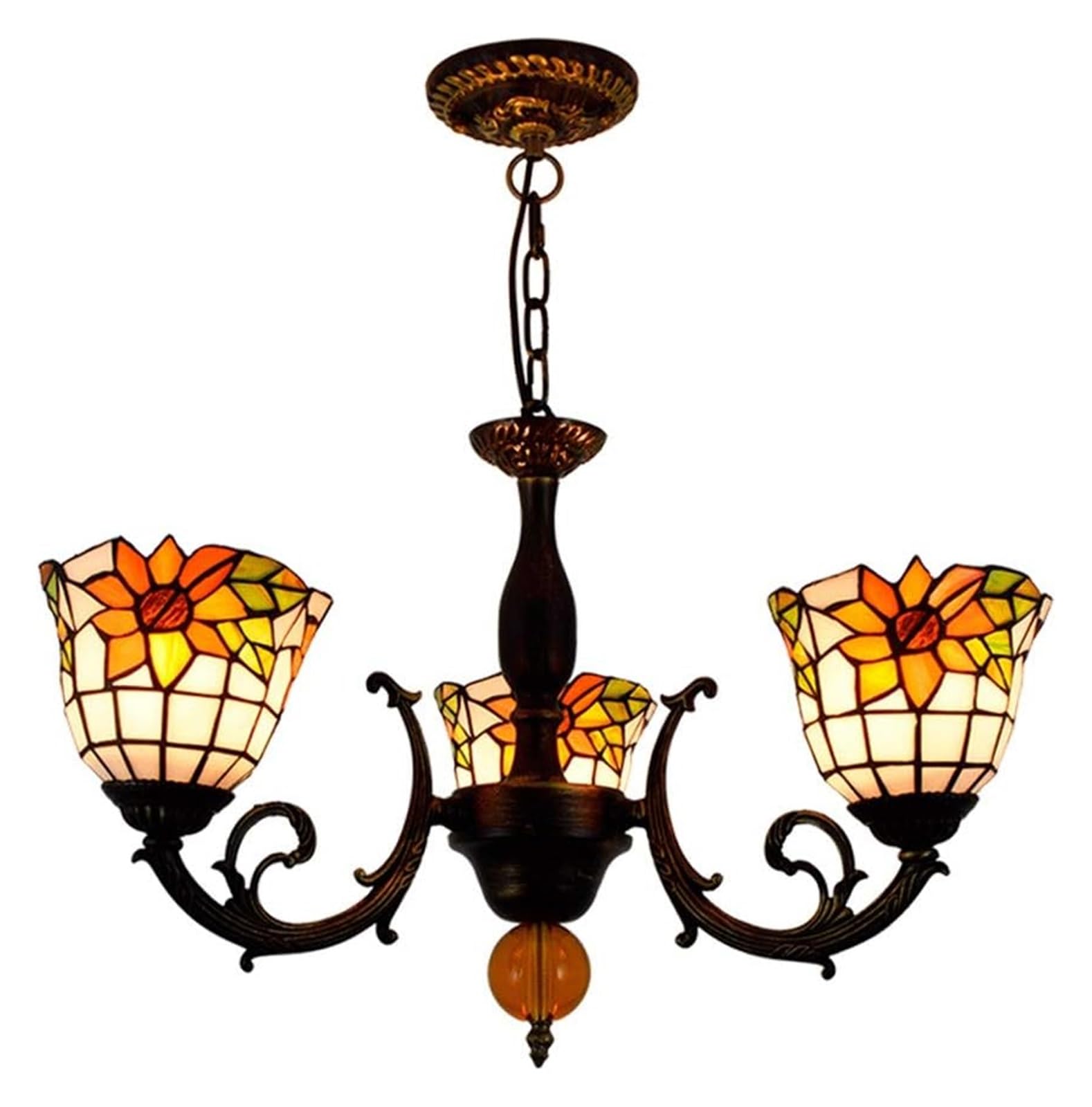 HPTHLY Ceiling Lamp Ceiling Pendant Light Fixture Tiffany Style Stained Glass Chandelier Idyllic Sunflower Lamp Shades 3 Arms Chandelier With Inverted Ceiling Pendant
