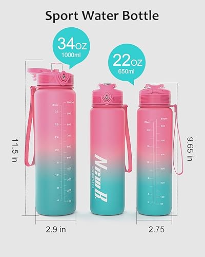 Miniatura 3 de One Touch Botella de agua deportiva (paquete de 1) con asa de transporte, a prueba de fugas, tapa abatible, sin BPA, botella de agua de material