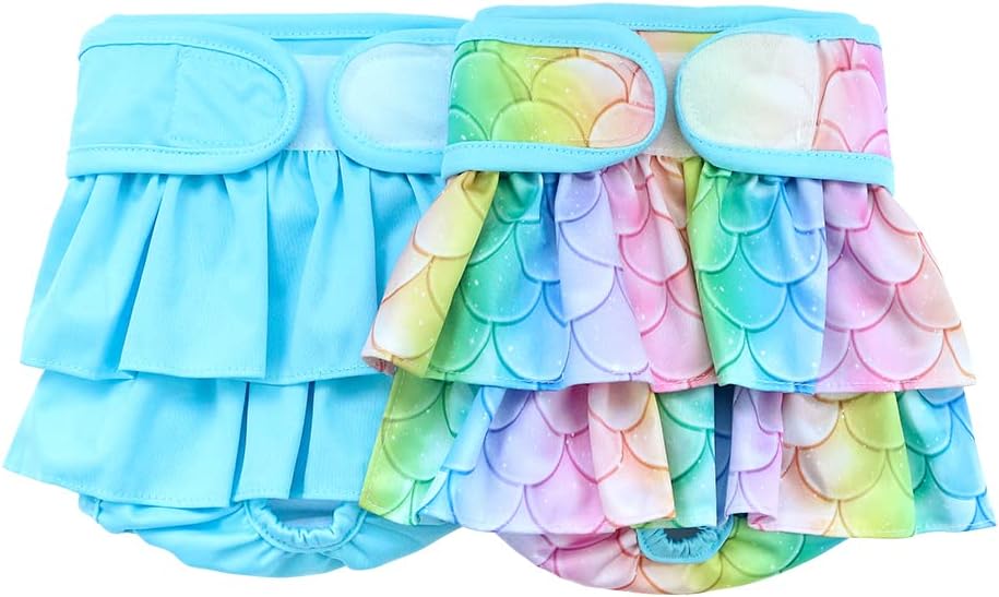 Hisprout Female Dog Nappies Reusable Washable Durable Doggie Diapers Pants(L,Mermaid)