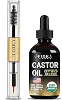 Óleo de rícino orgânico para cílios, sobrancelhas, cabelo e rosto – Prensado a frio, sem hexano, 100% puro aceite de Ricino orgânico, sérum para cílios e sobrancelhas com tubo de rímel recarregável