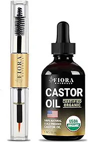 Óleo de rícino orgânico para cílios, sobrancelhas, cabelo e rosto – Prensado a frio, sem hexano, 100% puro aceite de Ricino orgânico, sérum para cílios e sobrancelhas com tubo de rímel recarregável