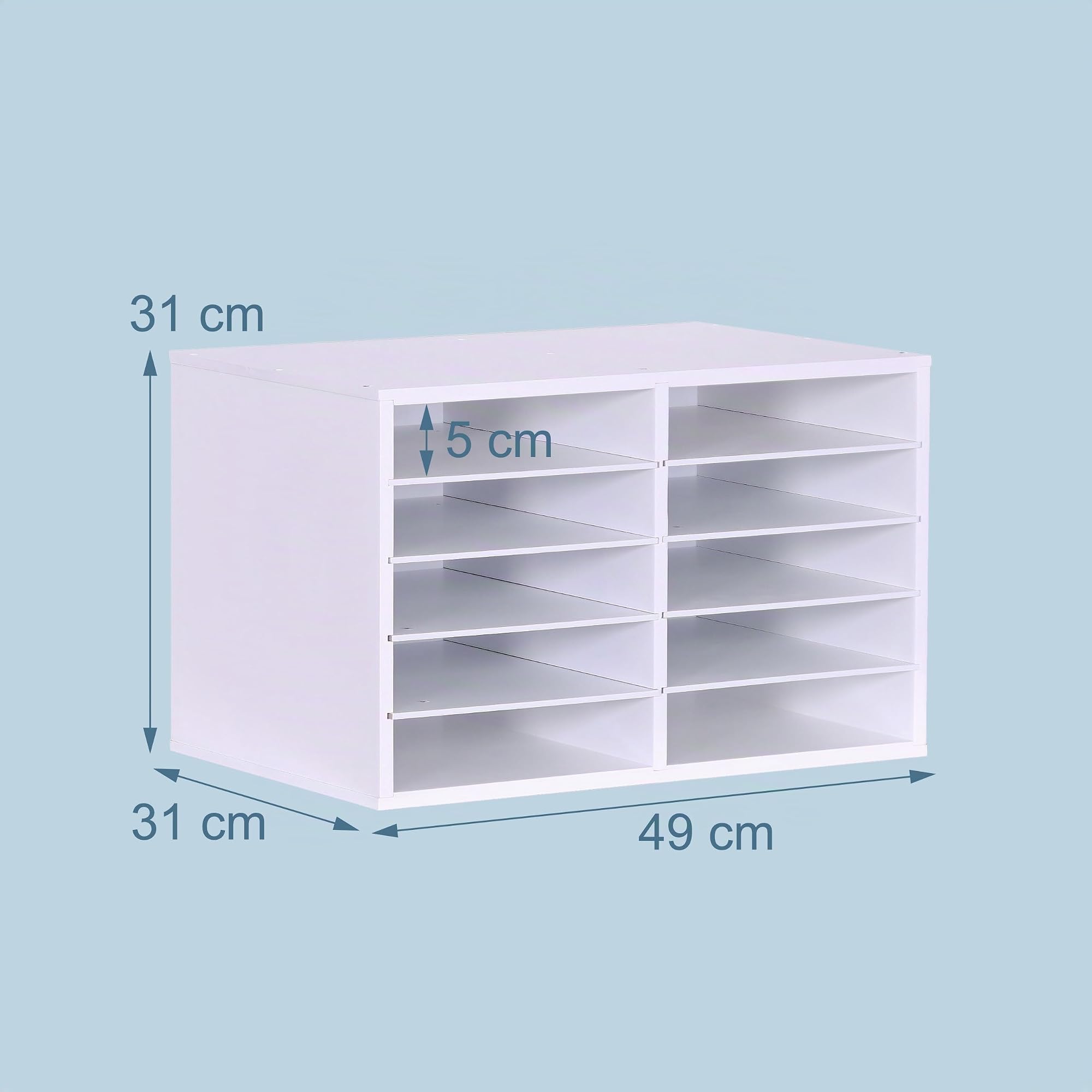 Relaxdays Dokumentenablage Bambus, DIN A4, 10 Fächer, Büro, Home Office, HxBxT 31x49x31 cm, Schreibtisch Organizer, weiß