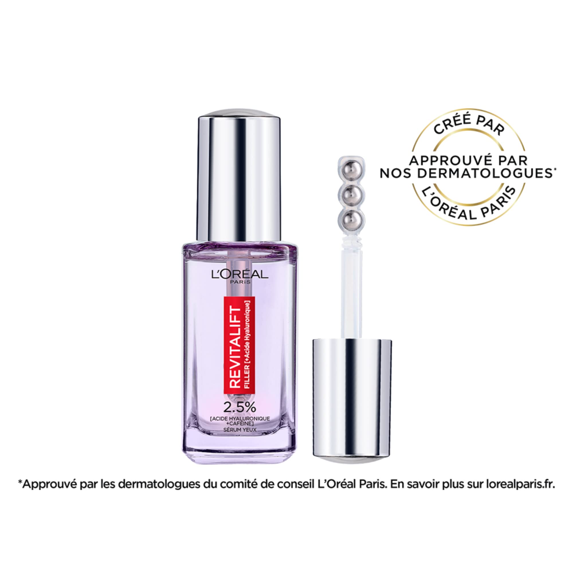 L'Oréal Paris, Eye Contour Serum, Anti-Wrinkle, Anti-Puffiness & Concealer, With Pure Hyaluronic Acid and Caffeine - Image 3