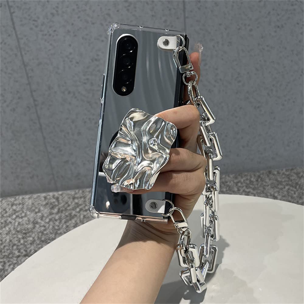Coque Rigide Solide pour Samsung Galaxy Z Fold4 avec Chaîne Ruban Acrylique Chic