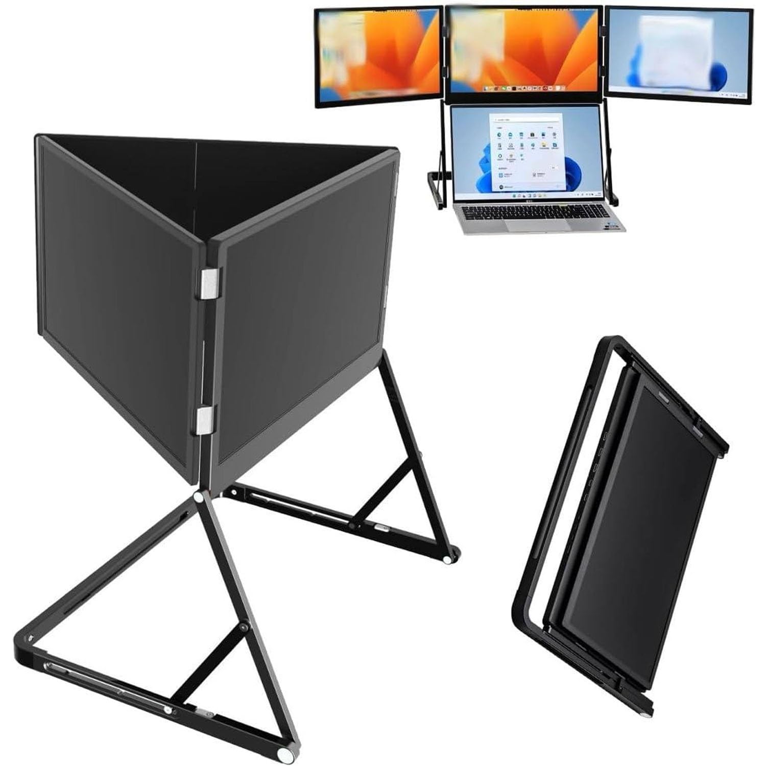 Monitor per Laptop a Triplo Schermo, Display Pieghevole HD Da 15,6", Rotazione a 360°, Copertura Srgb Al 100%, Regolazione Dell'altezza Su 3 Livelli, Windows, Mac, Linux, Android, Per Ufficio