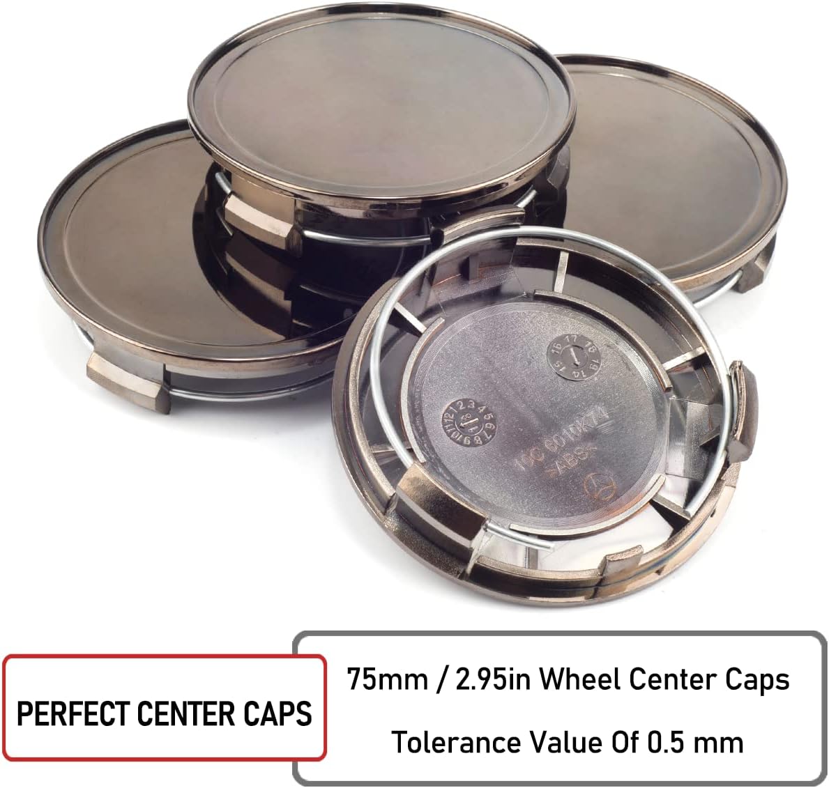 RTRHINOTUNING 4pcs 75mm(2.95in)/69mm(2.72in) Wheel Hub Center Caps Black Chrome Base for M608#2204000125 610C 6010K74 W220-S320 S350