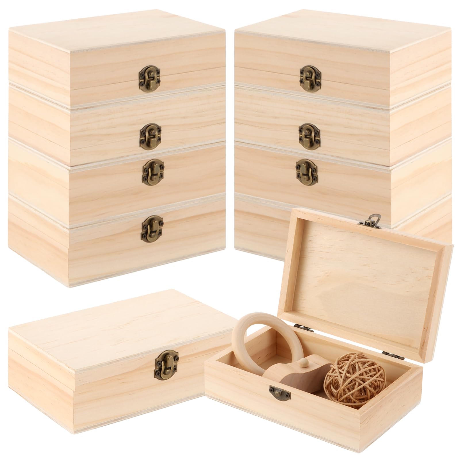 10 sztuk drewnianych skrzynek z pokrywką, 15 x 10 x 5 cm, małe drewniane pudełko z pokrywką, drewniane pudełko z zawiasami i zamkiem, małe drewniane skrzynie na skarby, małe do malowania