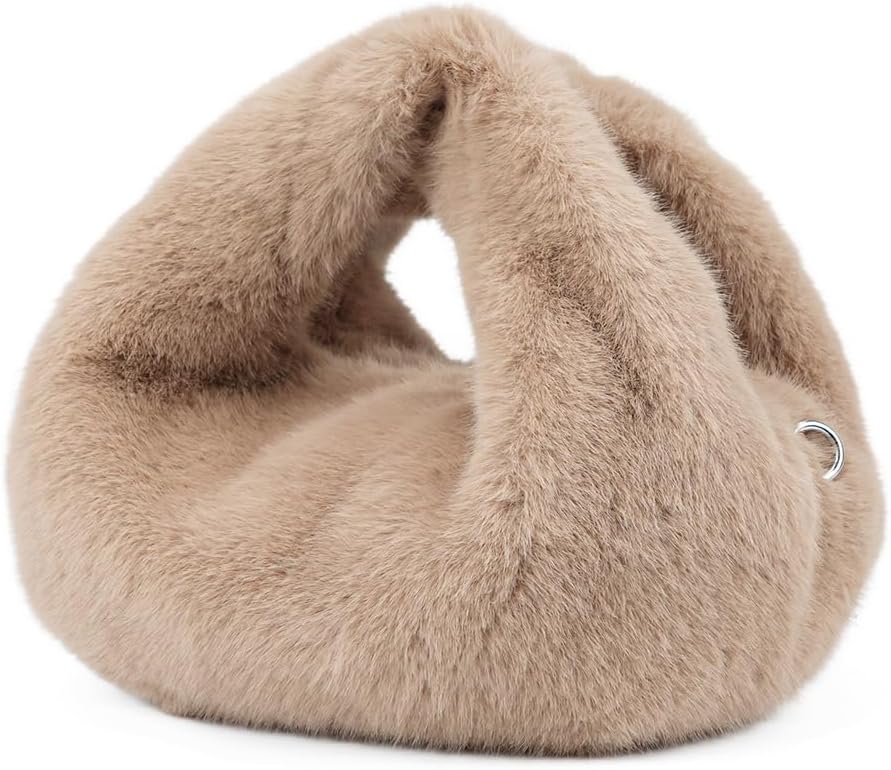 Winter Small Crossbody Bag for Women Faux Rabbit Fur Hobo Bag, Soft Plush Shoulder Handbag Furry Purse with Chain Strap - Image 3