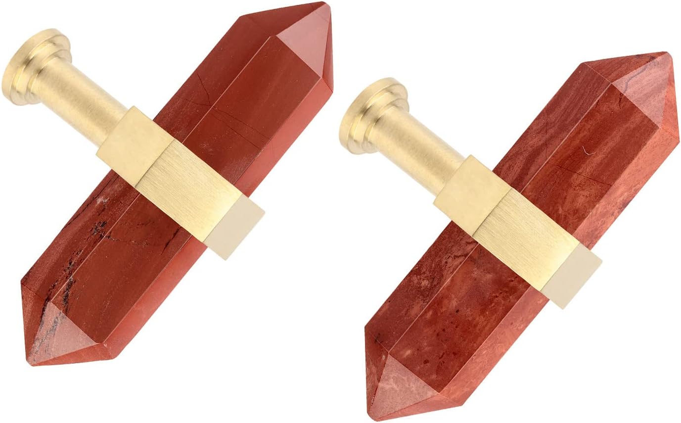 mookaitedecor Set of 2 70mm Red Jasper Crystal Stone Wands Drawer Knobs with Screws, Healing Crystal Gifts