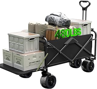 Collapsible Wagon Cart Foldable with Tailgate, 240L 480lbs Capacity, Heavy Duty Beach Wagon with Wheels Brake, Shopping Carts for Grocery, Camping, Garden Cart