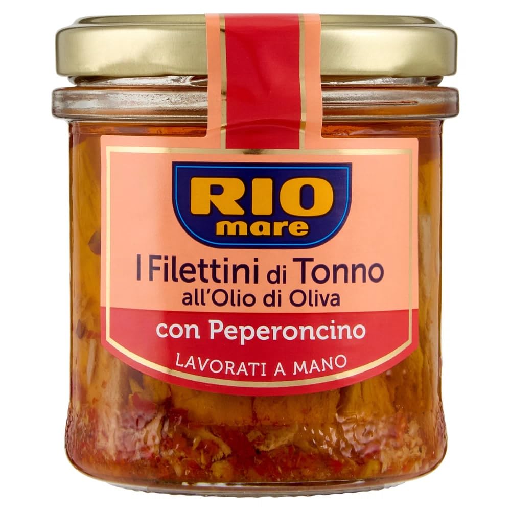 Italian Gourmet Bundle Thunfischfilets in Olivenöl mit Chili 3x 130g + Italian Gourmet Polpa Gratis – Italienische Filettini di Tonno mit Peperoncino, handverarbeitet im Glas 390g