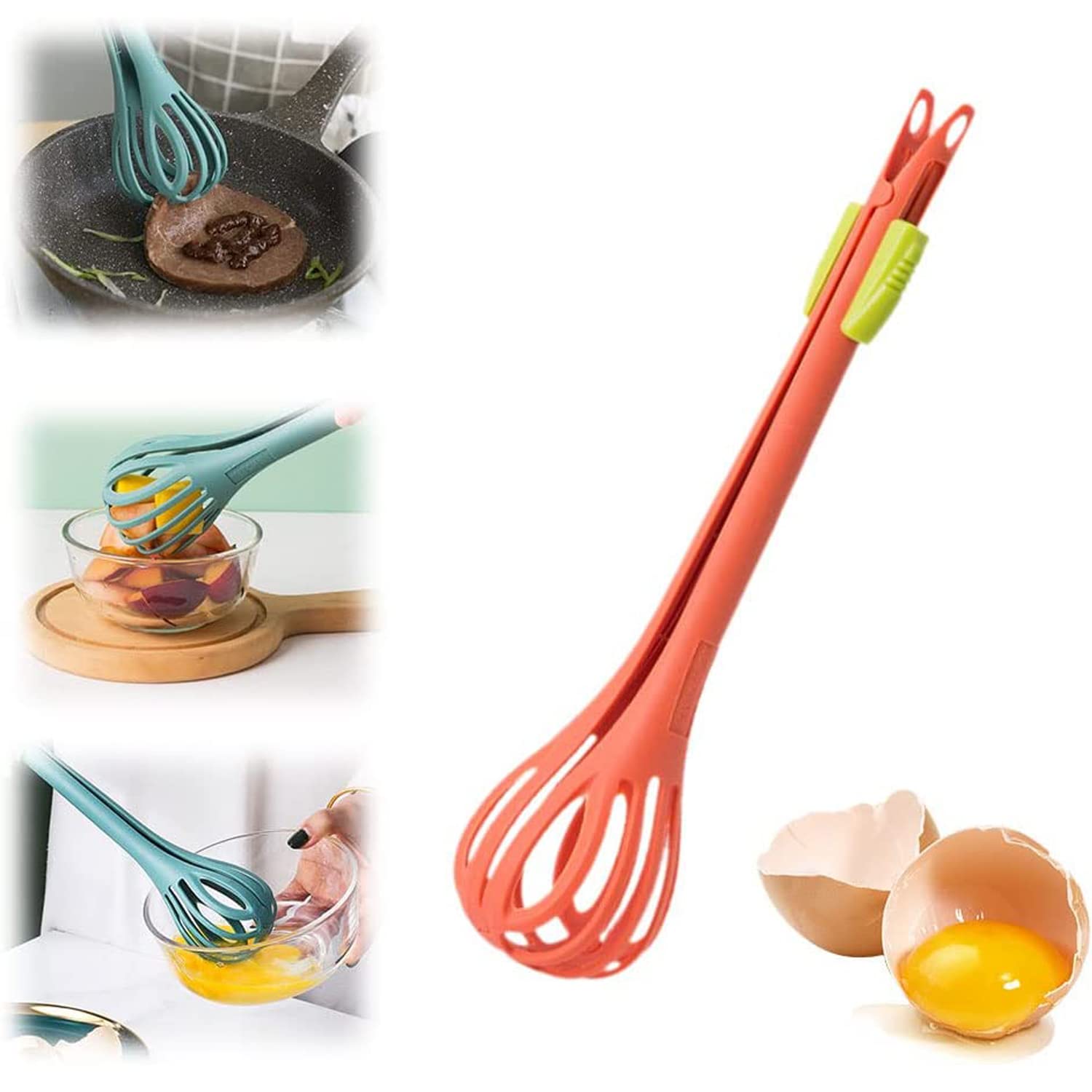 Photo 1 of 2 in 1 Food Clip & Egg Whisk, Multi-function Egg Beater and Bread Clip, Handheld Egg Mixer Plastic Egg Beater Blender, Multifunctional Kitchen Tool (orange)-- 4 ITEMS