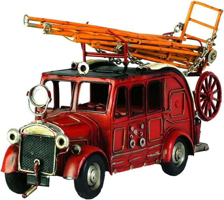 Retro Fire Truck Model Ornaments Iron Simulation Fire Engine Model Collection Gifts for Adults
